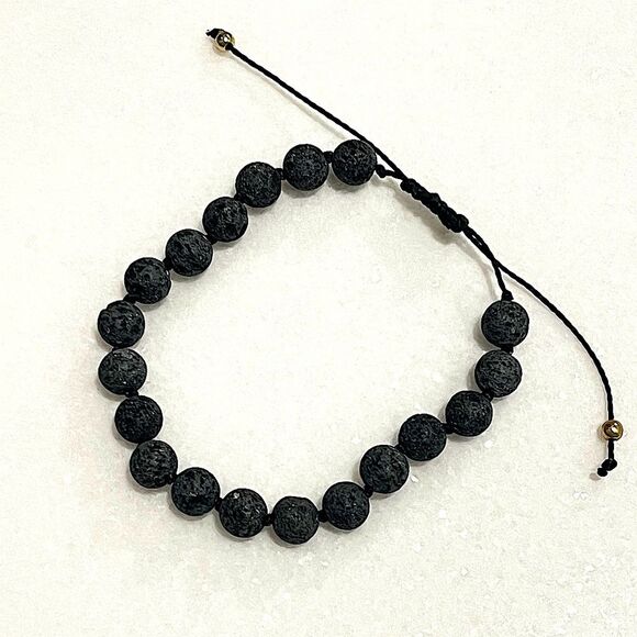 Dark Grey Lava Handmade Adjustable Beaded Bracelet - Picture 1 of 3